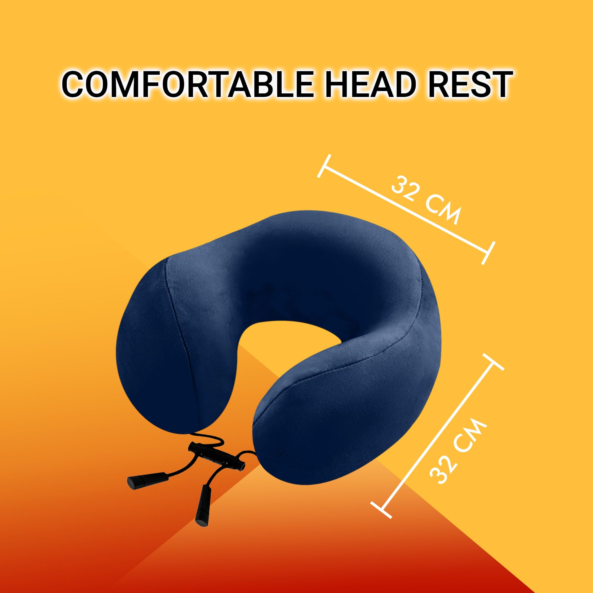 Billebon Super Soft Fiber Filled Travel Neck Pillow with Premium Eye Mask - Ergonomic Support for Airplane, Car & Office Use - 5 Year Warranty (Navy Blue)