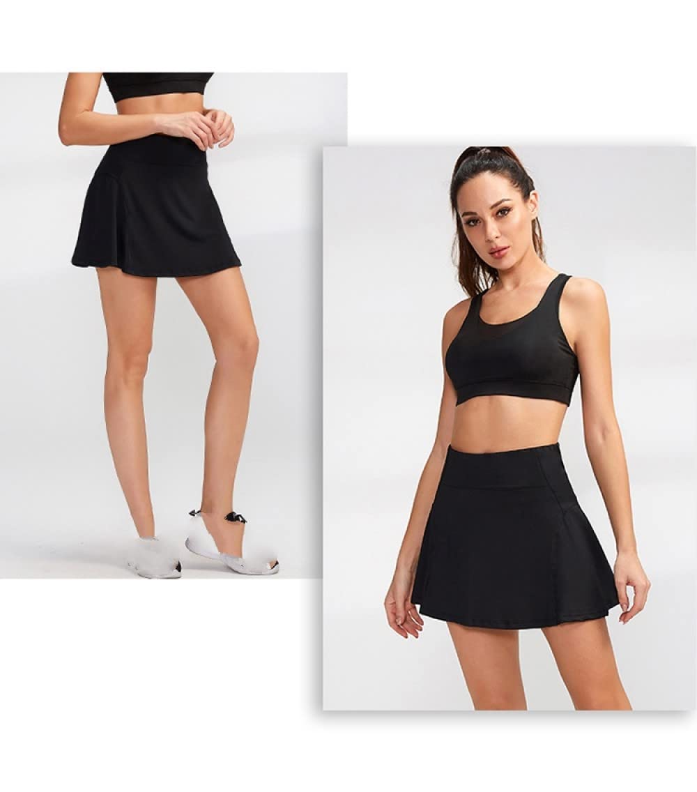 Women's Quick Dry Yoga Skirt with Built-in Shorts - High Waist Elastic A-Line Skirt for Tennis, Running, Fitness & Skating | Breathable Summer Activewear | Black | Perfect for Gym, Workouts & Casual Wear
