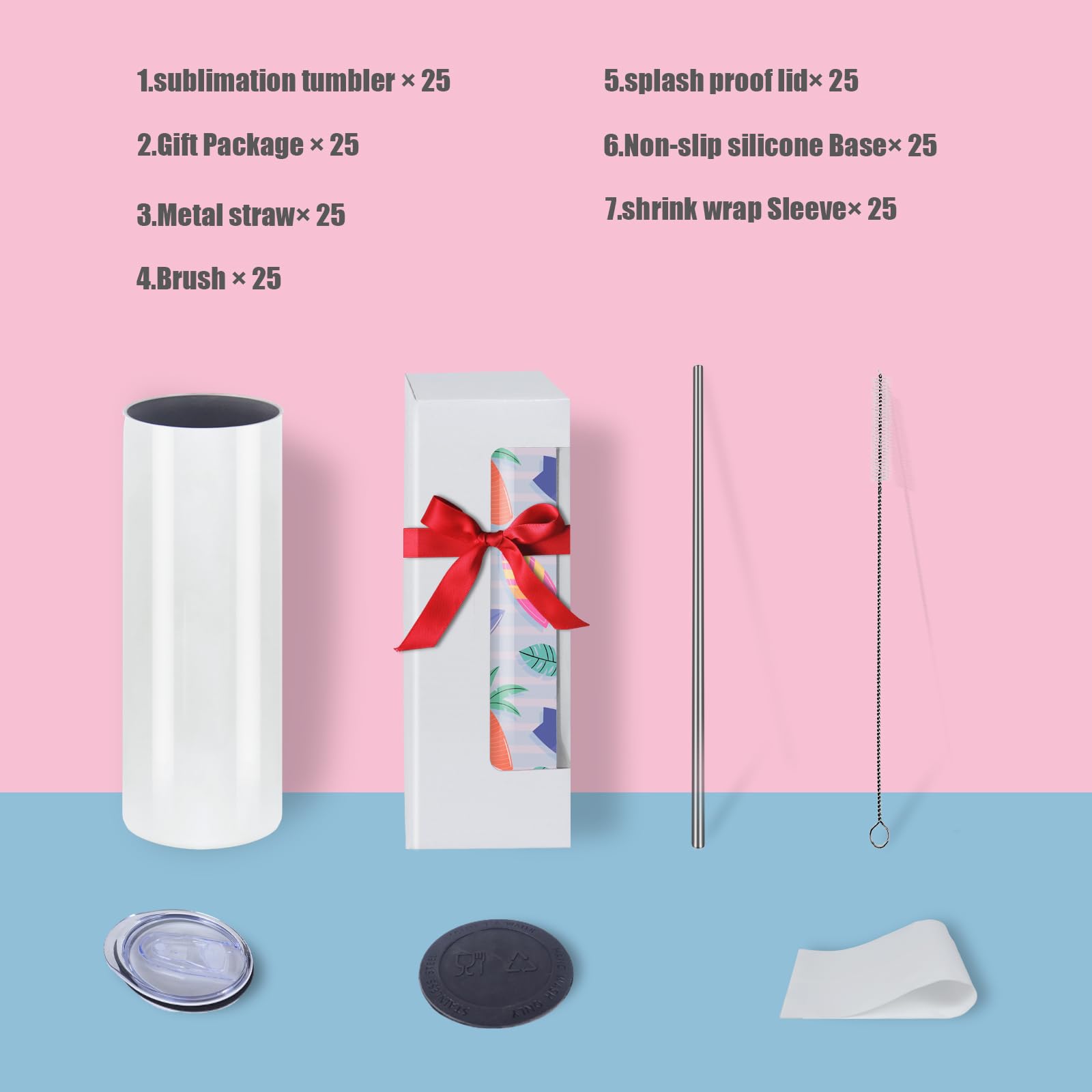 25-Pack 20OZ Skinny Straight Stainless Steel Sublimation Tumblers with Flat Edge - Bulk Sublimation Blank Cups in Individual Boxes for Custom Designs, DIY Crafts & Personalized Gifts