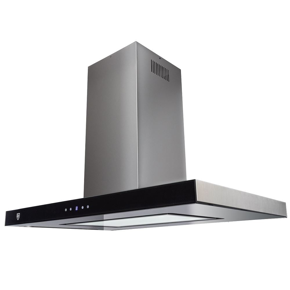 EF CK LUNA 90cm Island Range Hood - Stainless Steel Kitchen Vent Hood with LED Lights & Touch Control - Perfect for Modern Open-Concept Kitchens