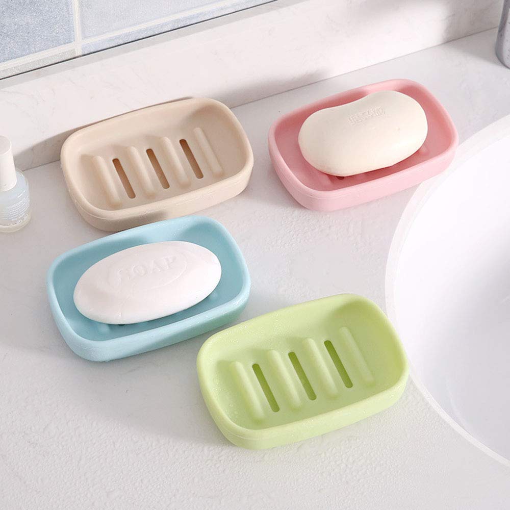 4-Piece BPA-Free Soap Holder Set with Drain Holes - Slotted Design for Faster Drying, Prevents Mushy Soap & Extends Soap Life - Easy to Clean - Perfect for Bathroom, Kitchen, Shower & Travel Use