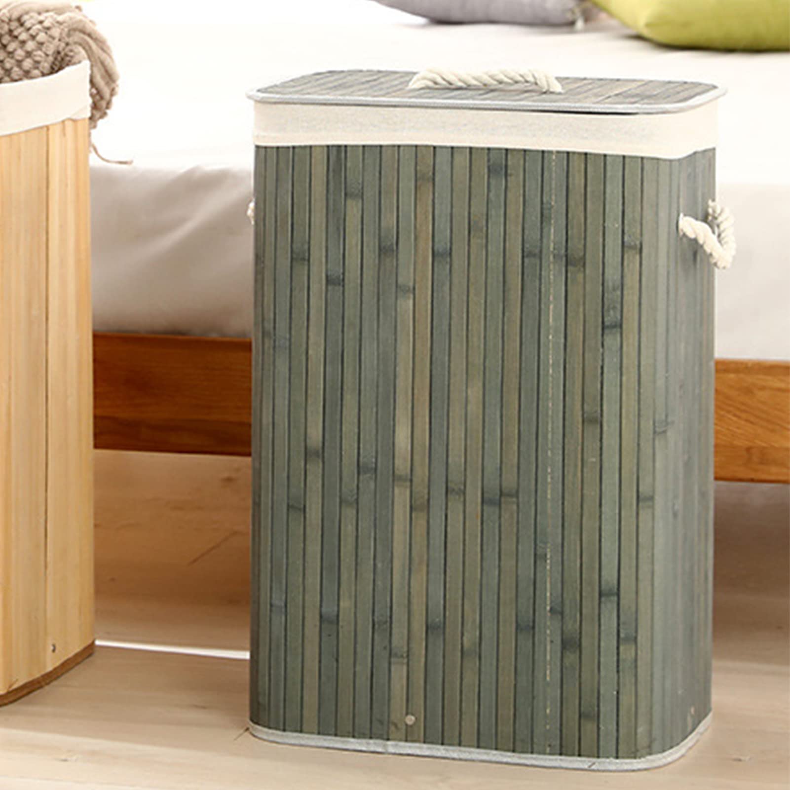 Foldable Bamboo Laundry Basket - Large Capacity Storage Organizer for Clothes, Toys & Groceries | Perfect for Dorm Rooms, Home & Travel | Grey Square (1.7 Cu Ft) - Space Saving & Multi-Purpose Use