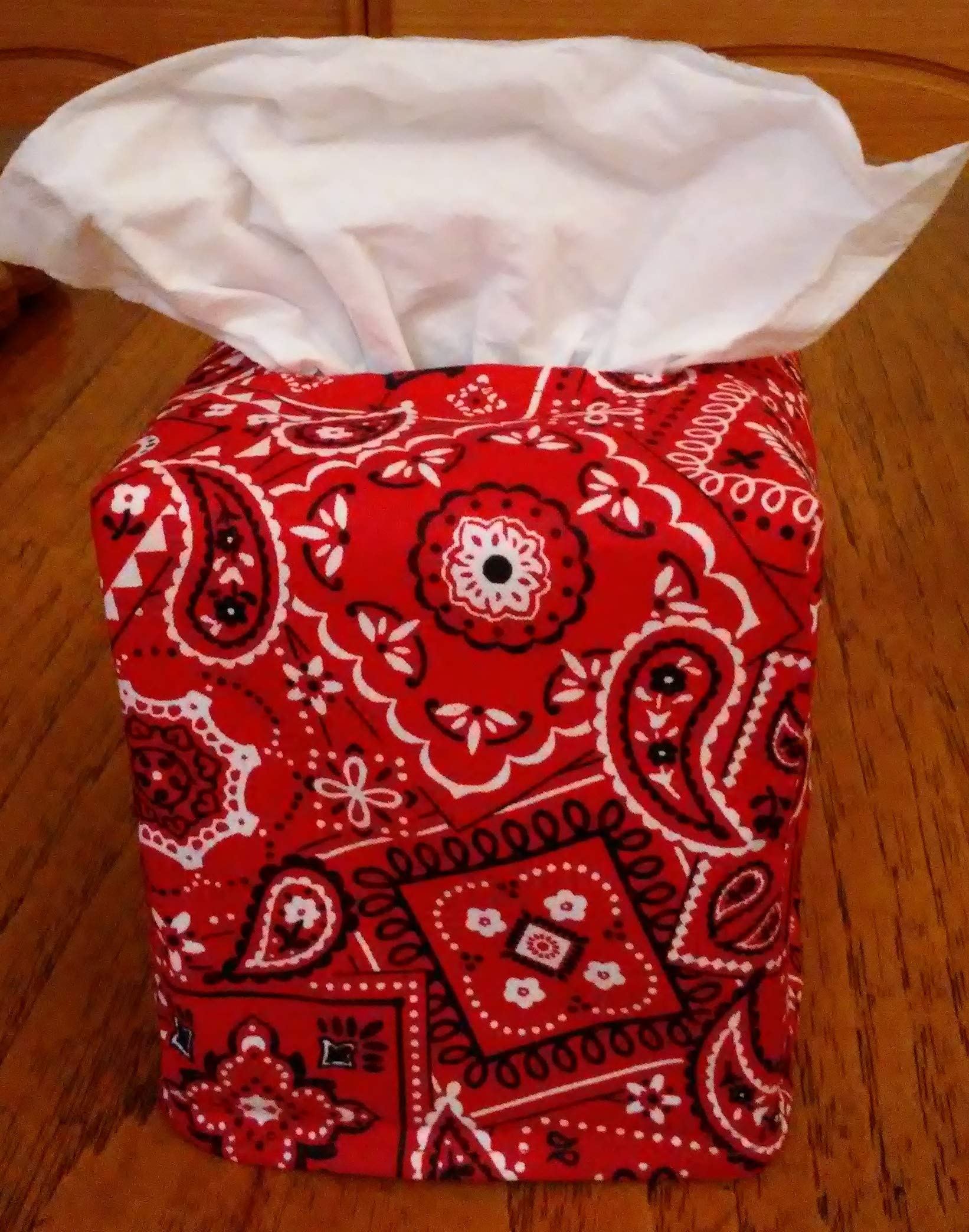 Handmade Red Bandana Fabric Square Tissue Box Cover - Decorative Cotton Tissue Holder for Home, Office & Bathroom Decor