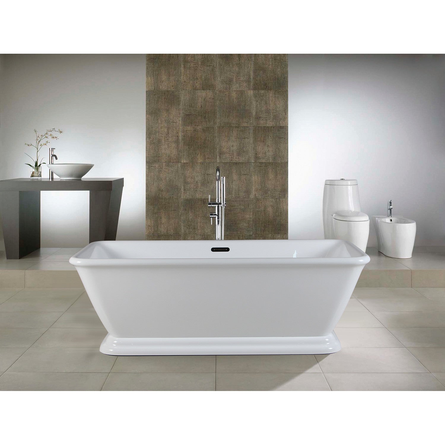 Aqua Eden 66 Inch Acrylic Oval Rectangular Double Ended Pedestal Bathtub - Glossy White Freestanding Soaking Tub with Drain (No Faucet Holes) for Luxury Bathroom & Spa Relaxation at Home