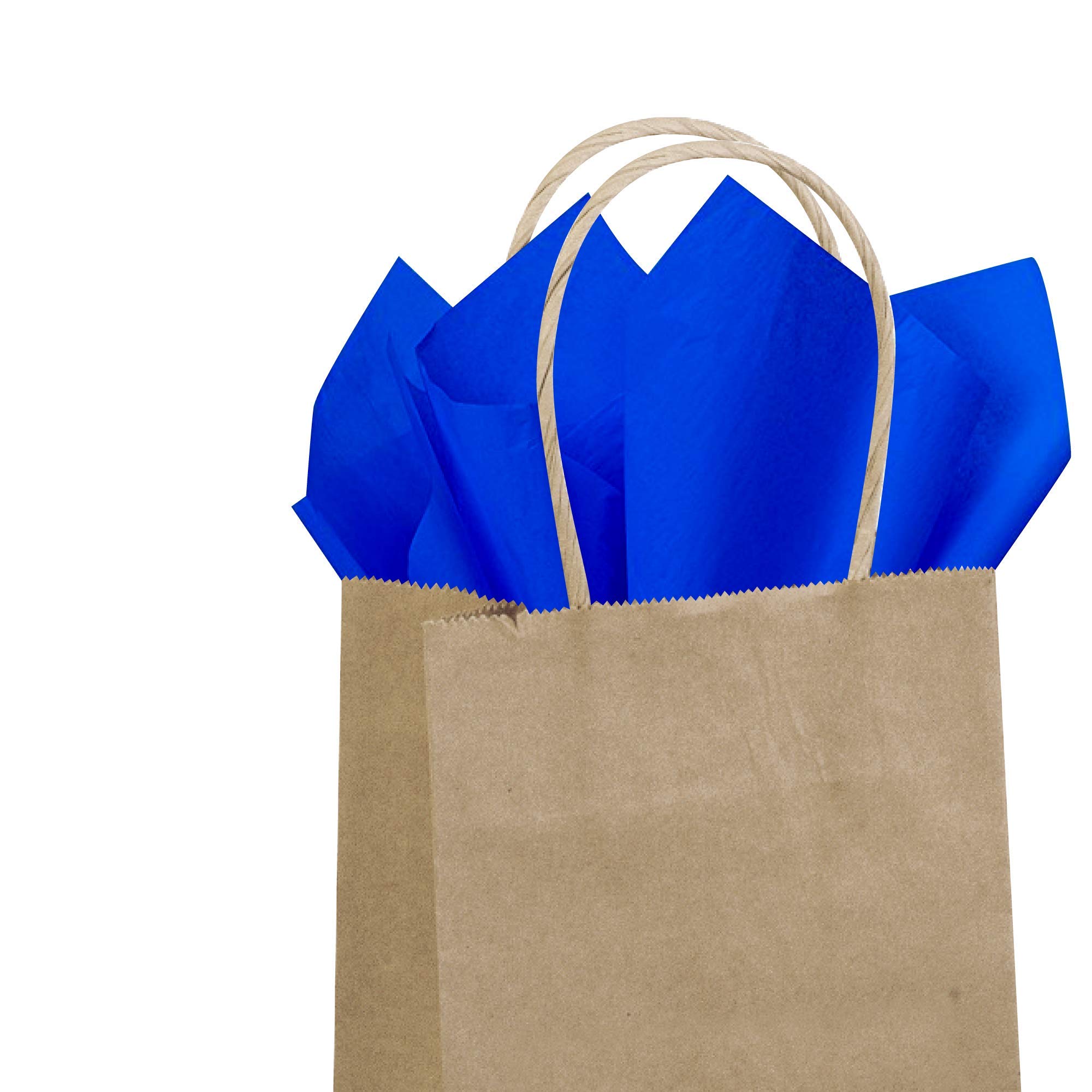 Flexicore Packaging® 50-Pack Eco-Friendly Brown Kraft Paper Gift Bags & 100-Sheet Royal Blue Tissue Paper Set - Perfect for Birthday, Wedding, Baby Shower Gifts & Party Favors