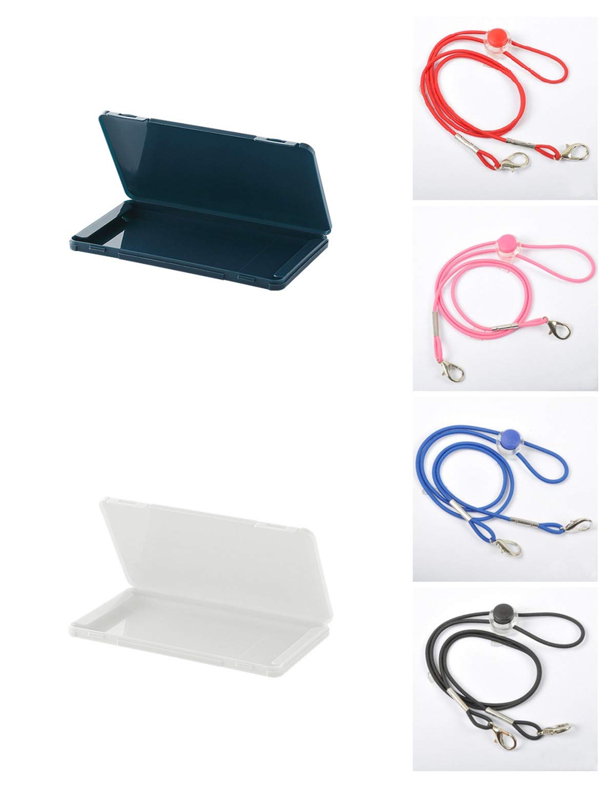 Portable Mask Storage Box & Lanyard Set (4 Colors) for Travel & Daily Use