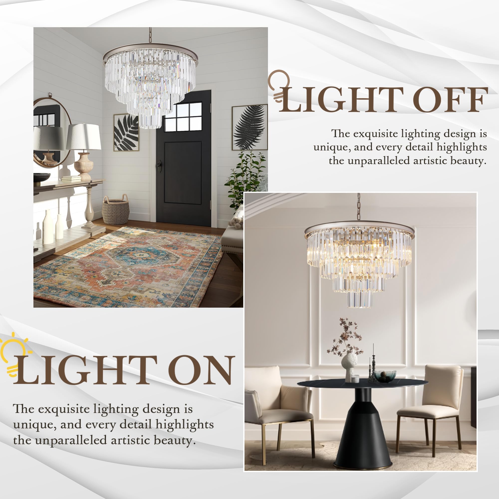 5-Light Crystal Modern Nickel Chandelier - 4-Tier Pendant Ceiling Light Fixture for Dining Room, Living Room, Bedroom & Entryway - Elegant Lighting for Home Decor, Weddings & Special Events