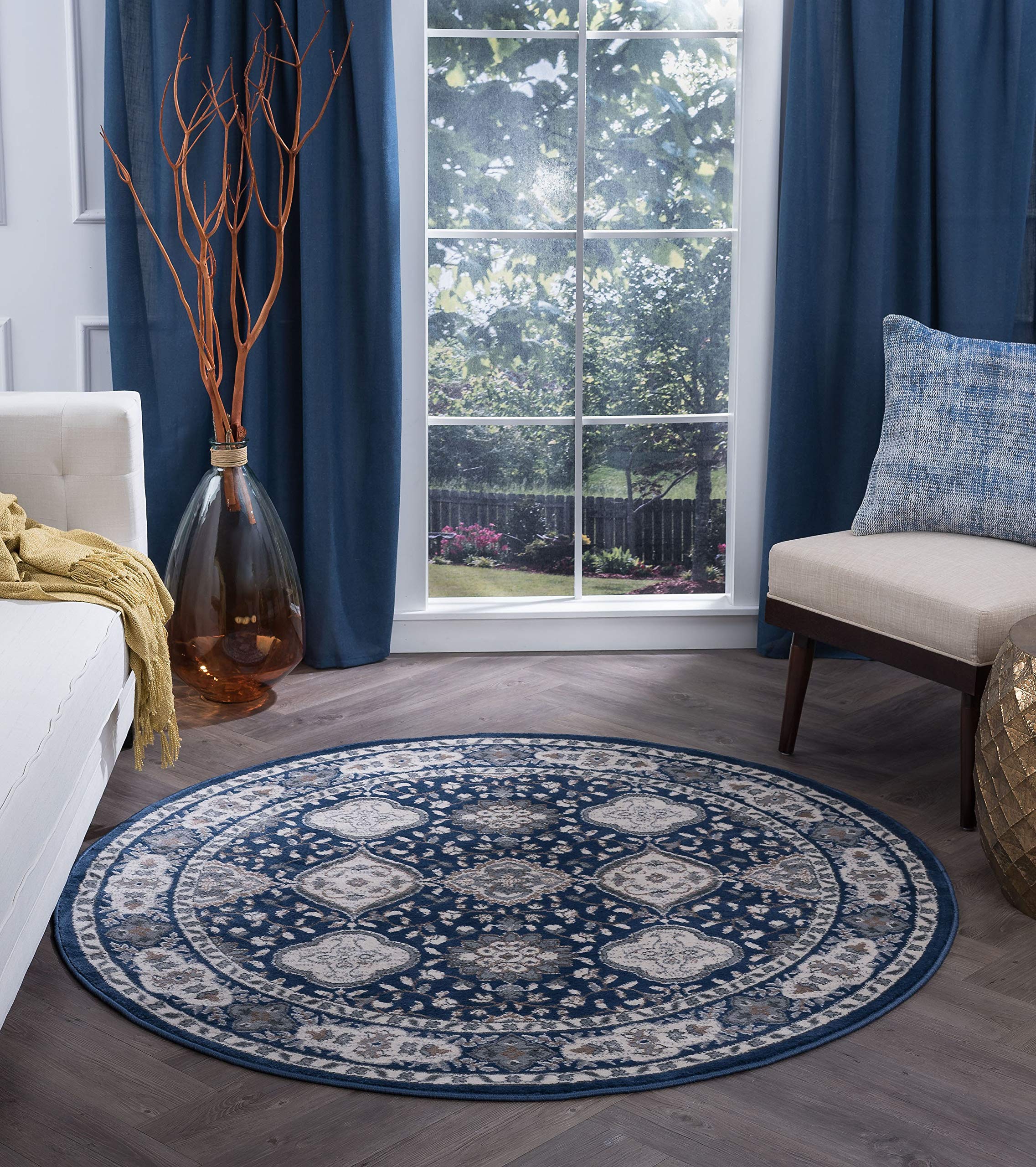 Modern Large 8ft Round Area Rug - Soft Contemporary Carpet for Living Room, Bedroom, Dining Room & Entryway - Non-Slip Kitchen Floor Mat - Perfect for Home Decor & Cozy Spaces