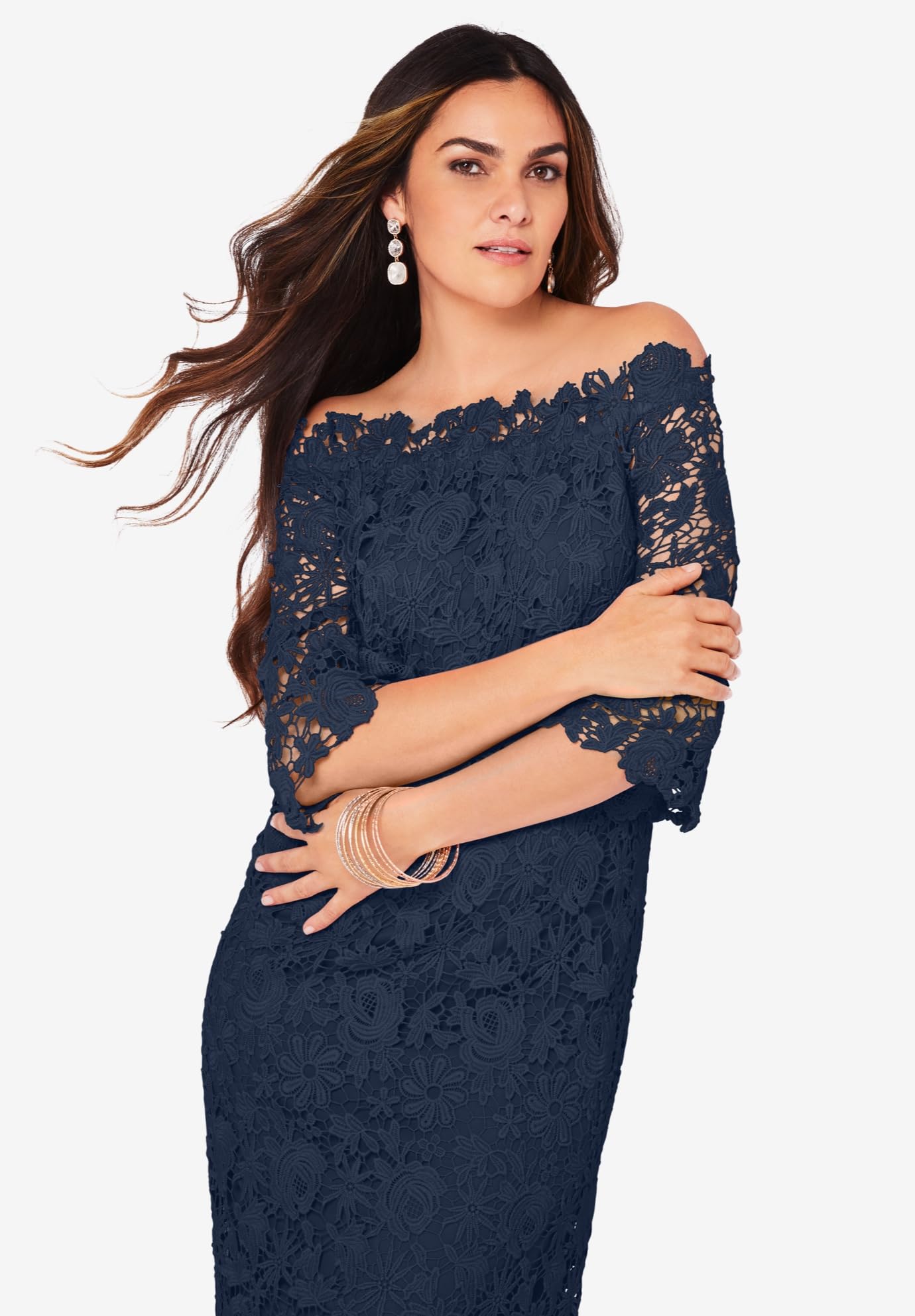 Romantic Plus Size Off Shoulder Lace Dress for Women - Elegant Floral Embroidered Maxi Dress for Weddings, Parties & Special Occasions