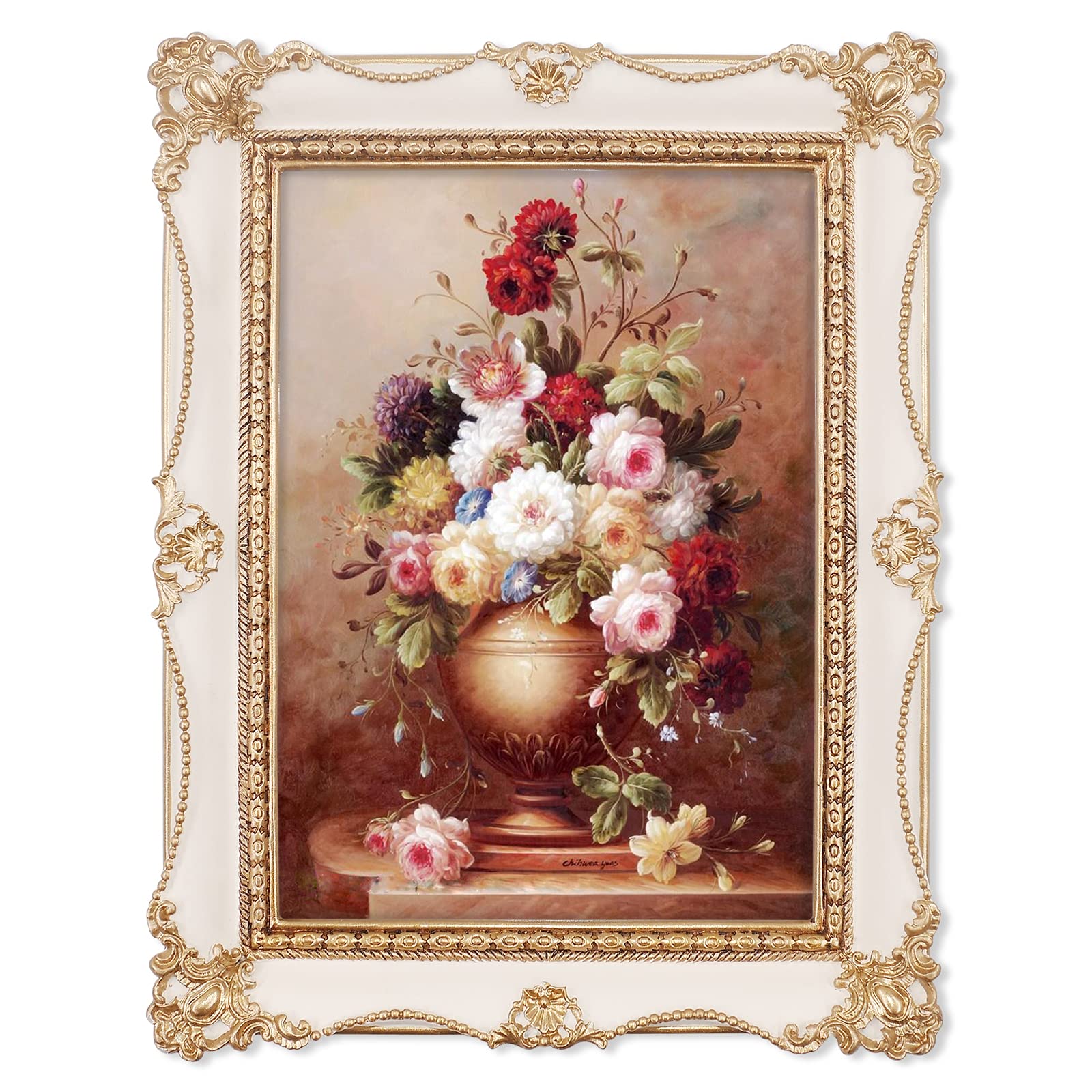 Vintage 5x7 Picture Frame - White & Gold Floral Wall/Table Decor