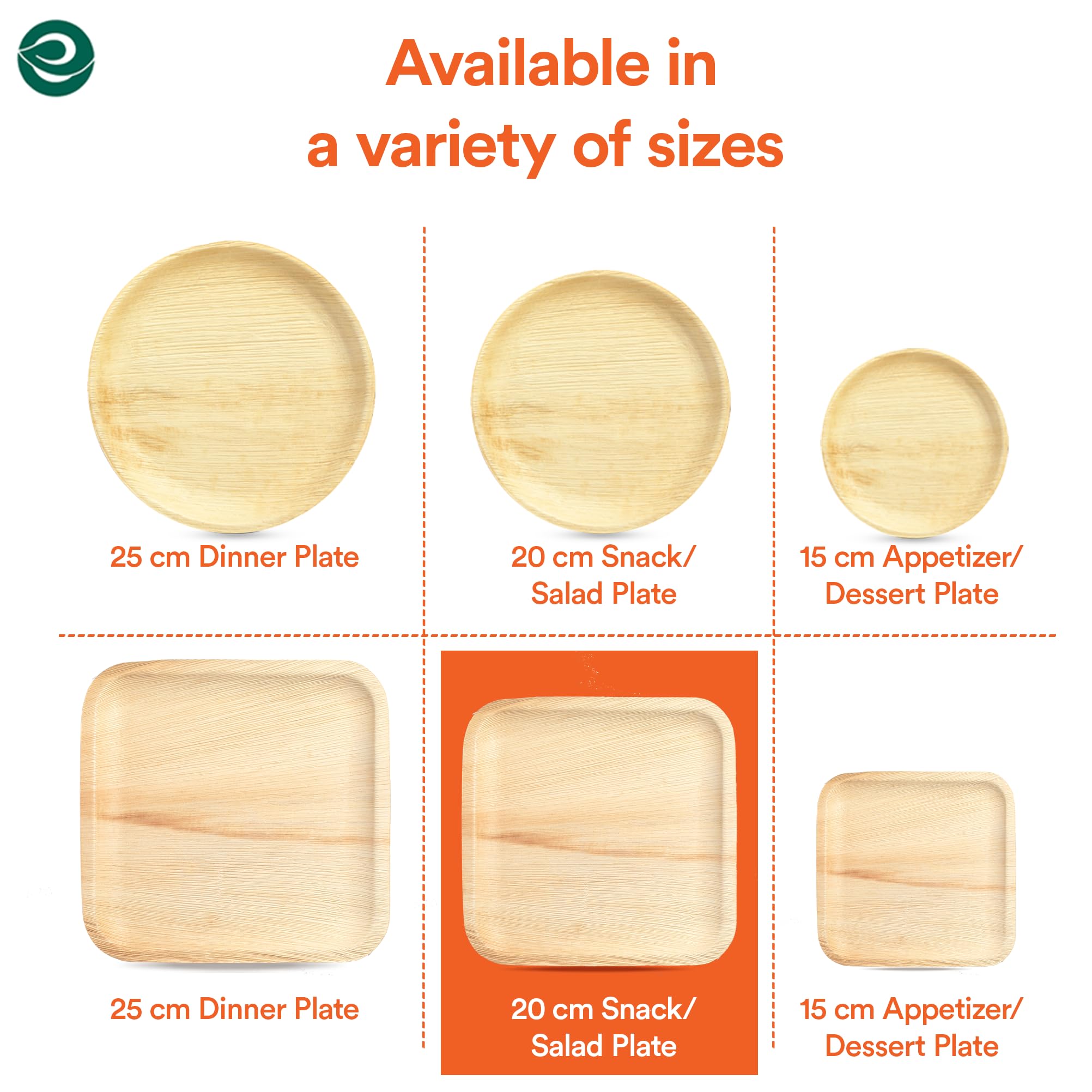 ECO SOUL Compostable 8 Inch Square Palm Leaf Plates (200 Count) - Biodegradable & Eco-Friendly Dinnerware | Microwave & Oven Safe | Perfect for Parties, Picnics, and Sustainable Dining