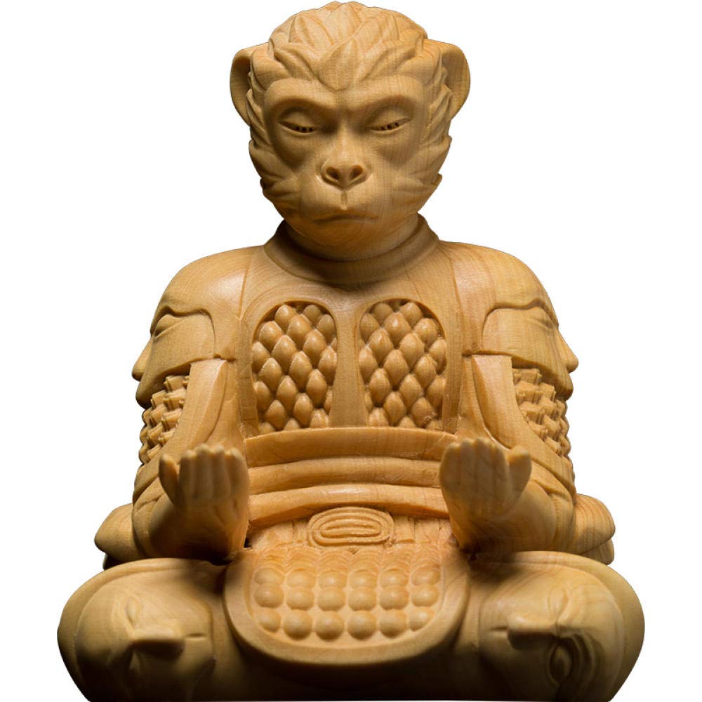 Hand-Carved Wooden Sun Wukong Statue - Monkey King Qitian Dasheng Figurine, Buddhist Art Sculpture, Decorative Ornament & Phone Stand - Perfect for Home Decor, Office Display, and Feng Shui Gifts