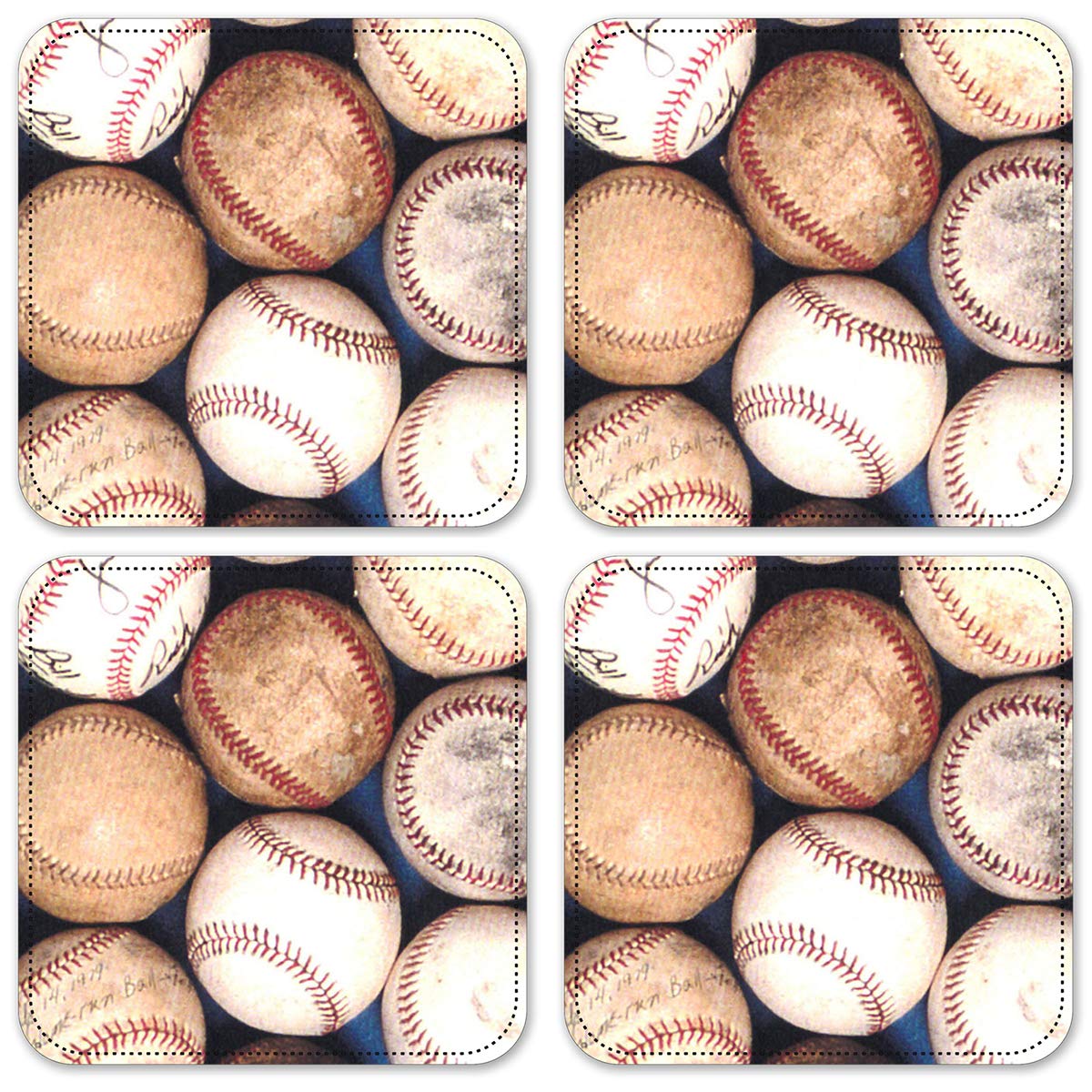 Premium Vinyl Drink Coasters Set of 4 - Vintage Baseball Design - Non-Slip & Waterproof Bar Accessories for Home, Office, or Game Room Decor