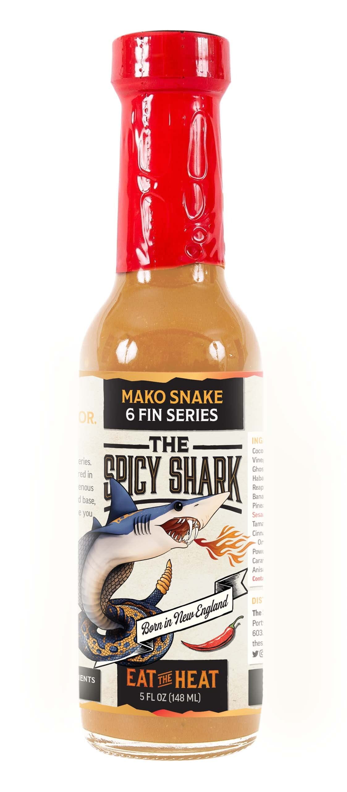 The Spicy Shark Mako Snake Hot Sauce - Extreme Heat Ghost Pepper & Carolina Reaper Blend - Featured on Hot Ones Show - Perfect for Wings, Tacos, Burgers & Spicy Food Challenges