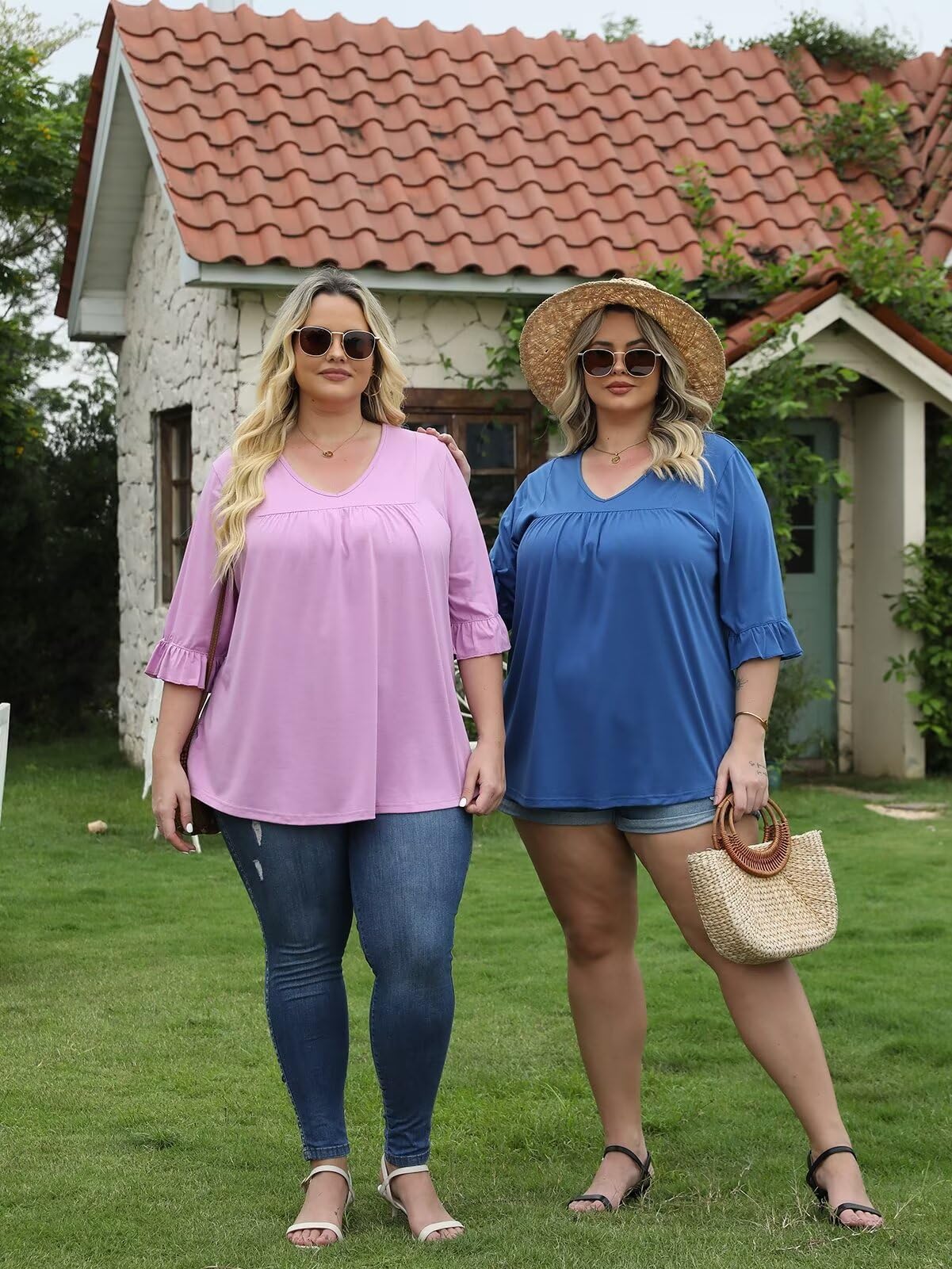 Plus Size V Neck Tunic Top - Flowy Pleated Blouse for Women | Casual & Dressy