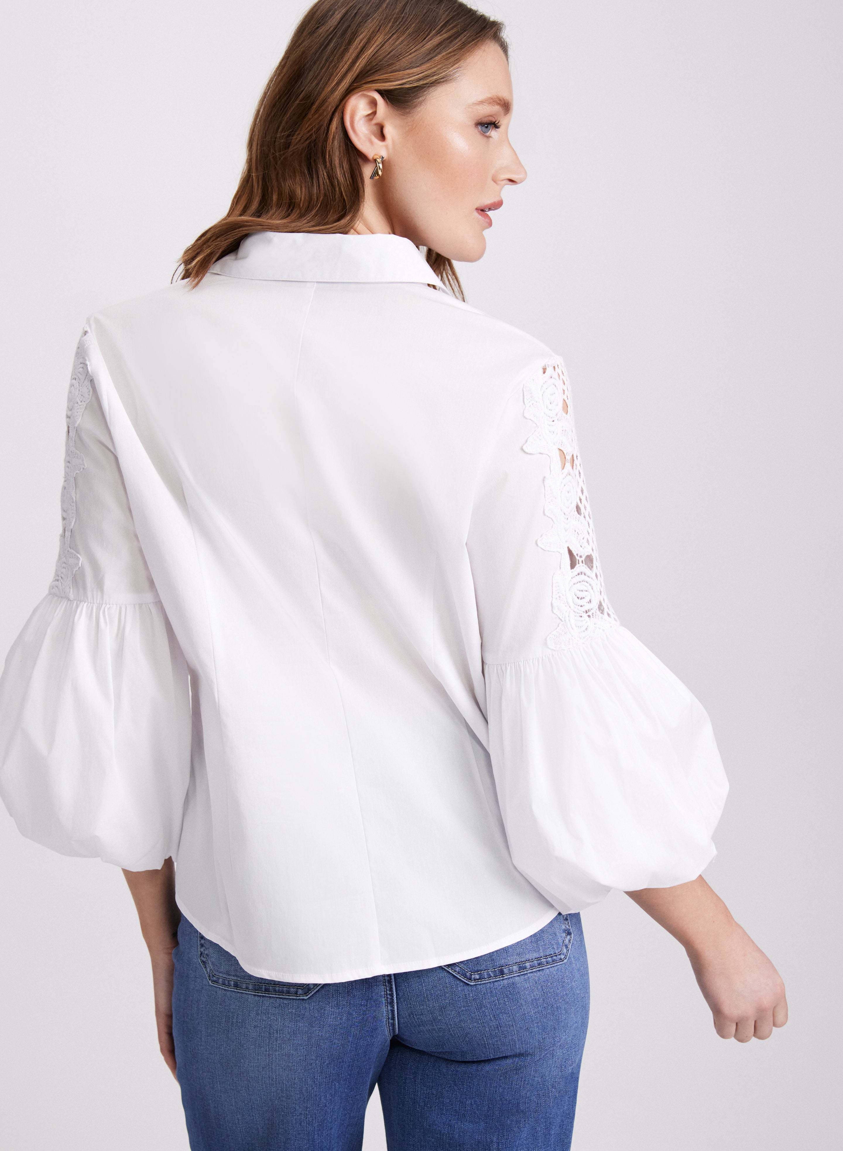 Embroidered Trim Blouse for Women - Elegant Floral Lace Top - Perfect for Office, Party & Special Occasions