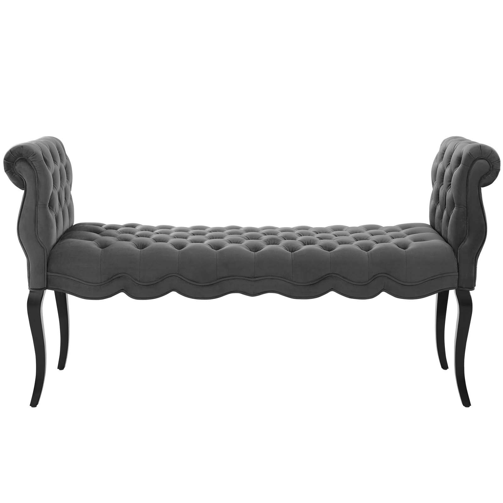 Modway Adelia Chesterfield Style Performance Velvet Entryway Bench in Gray - Elegant Sofa Bench for Living Room, Bedroom & Hallway Decor