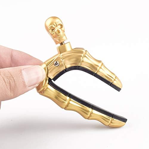 Premium Skull Knob Guitar Capo - Universal Fit for 4, 5, 6 & 12 String Instruments - Electric, Acoustic, Classical Guitar, Bass, Ukulele, Mandolin & Banjo (Gold) - Perfect for Live Performances, Studio Recording & Practice Sessions