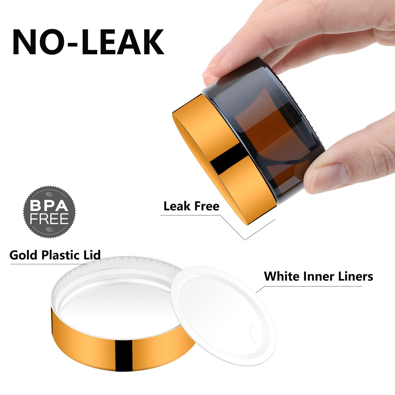 IRON BILL 1 Oz Amber Round Glass Jars with Inner Liners & Gold Lids (12 Pack) - Empty Refillable Cosmetic Containers for Creams, Lotions, Ointments, Body Scrubs & Balms - Perfect for DIY Skincare, Essential Oils & Travel Size Products