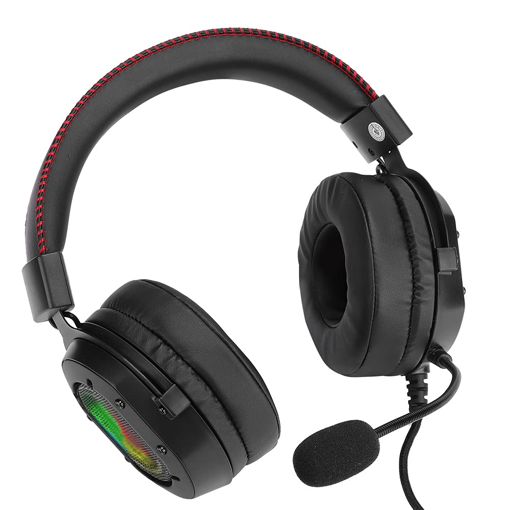 Wired Gaming Headset with RGB Lighting & Noise Cancelling Mic - 3.5mm Wired Headphones with Crystal Clear Audio for PC, Laptop, Xbox, PlayStation - Perfect for Competitive Gaming & Online Meetings (Black & Red)