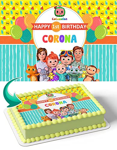 Personalized Cocomelon Baby Shower Cake Topper - Edible Birthday Decoration for Newborn & Kids Parties - Custom 1/4 Sheet Cake Banner - Perfect for First Birthdays, Baby Showers & Nursery Themed Celebrations