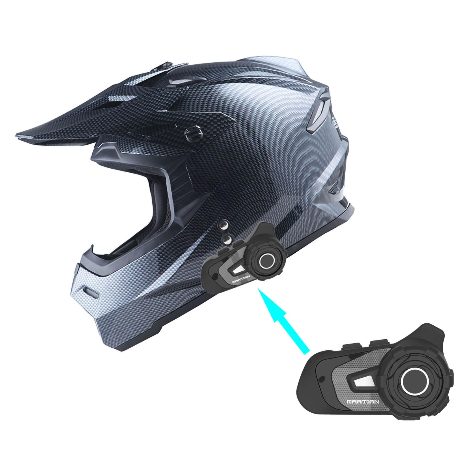 1Storm HF801 Carbon Fiber Motocross Helmet for Adults - BMX, MX, ATV & Dirt Bike Racing Helmet with Bluetooth Headset (Black) - Perfect for Off-Road Adventures & Motorcycle Riding
