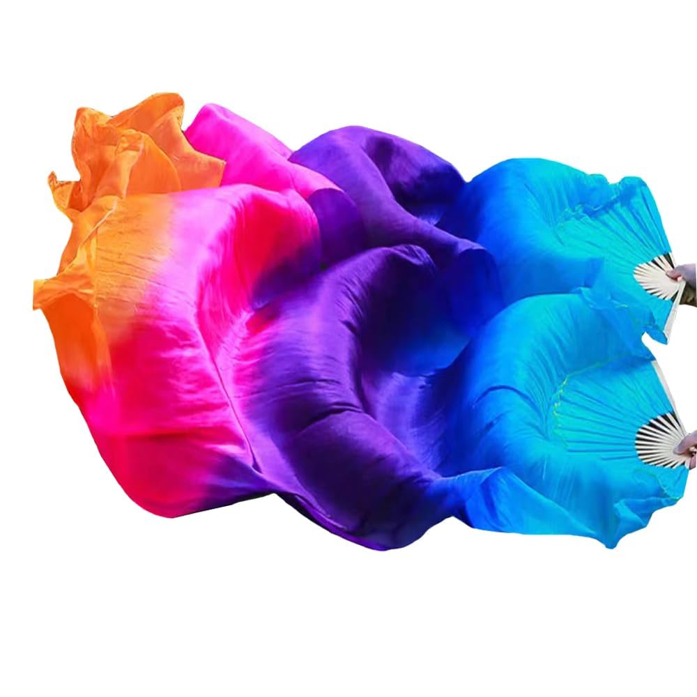 TMZAQH Silk Belly Dance Fans for Women - Pair of Long Folding Veil Fans 180cm x 90cm - Perfect for Professional Performances, Costume Parties & Dance Practice