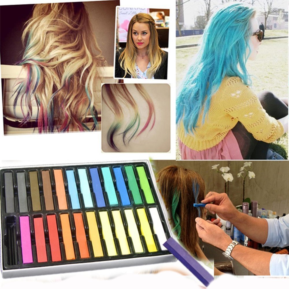 Boolavard® 24 Colors Non-Toxic Temporary Hair Chalk Kit - Washable Pastel Hair Dye for Creative Styling (Perfect for Parties, Halloween & Cosplay)