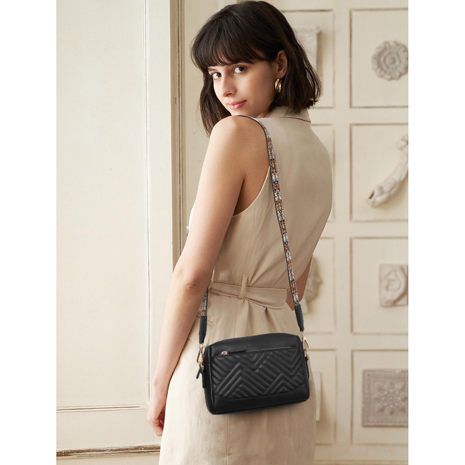 BOSTANTEN Women's Vegan Leather Crossbody Bag - Quilted Shoulder Purse with Adjustable Strap | Perfect for Work, Travel & Everyday Use