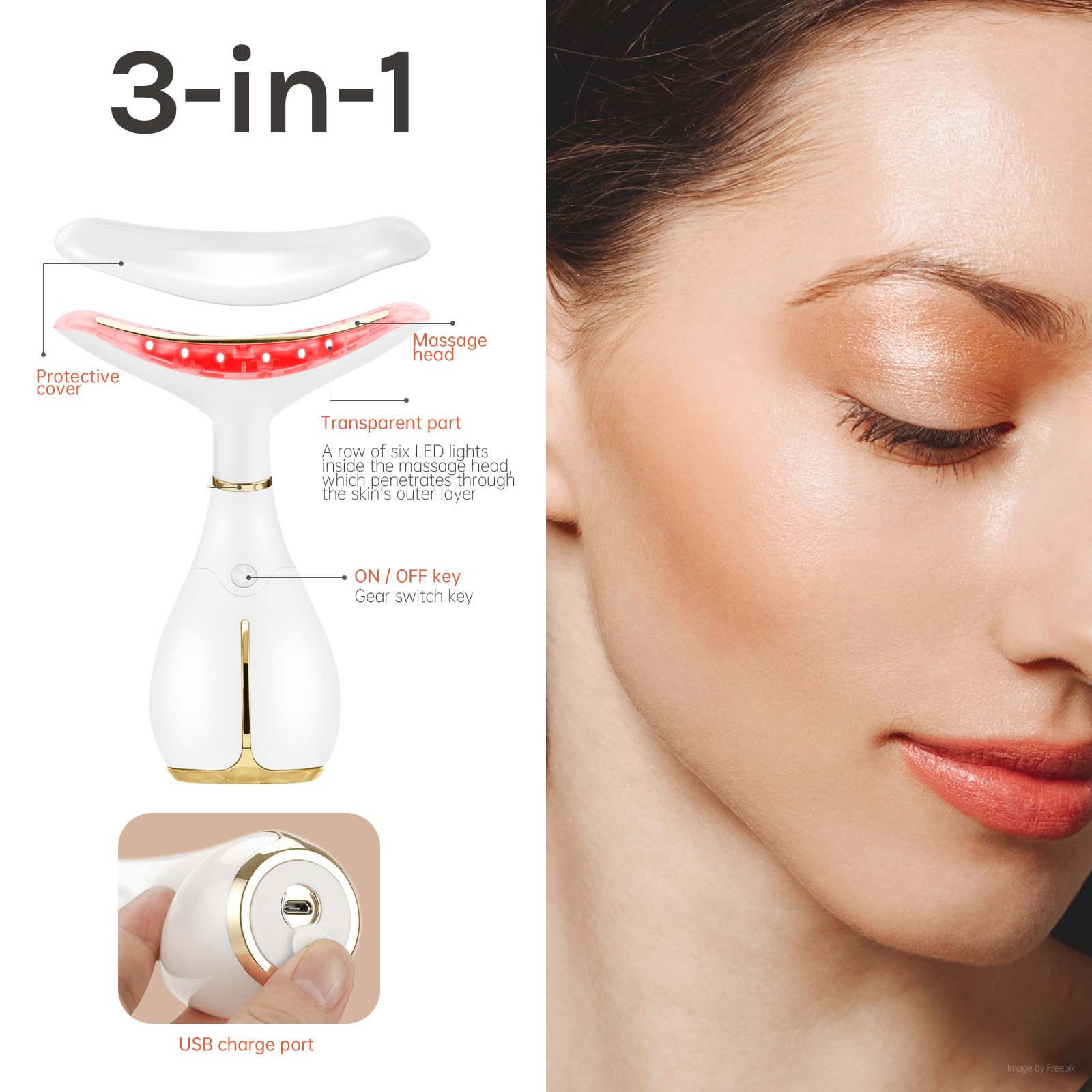 Ms.W Red Light Therapy Face Massager - LED, Heated & Vibrating Facial Massager for Skin Tightening, Rejuvenation - Anti-Aging Skin Care Device for Face & Neck - Perfect for Home Spa & Beauty Routine