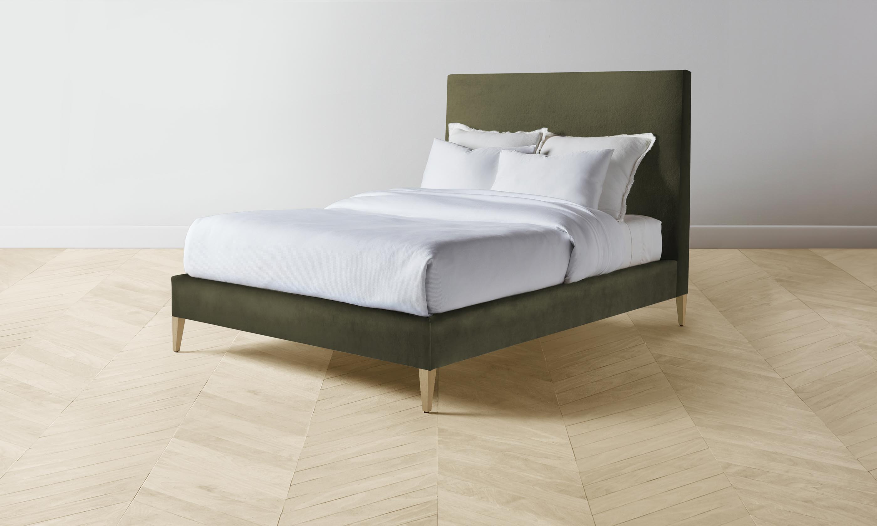 Essex Bed Frame - Luxurious Performance Velvet Upholstery in Olive Green | Perfect for Modern Bedrooms & Master Suites