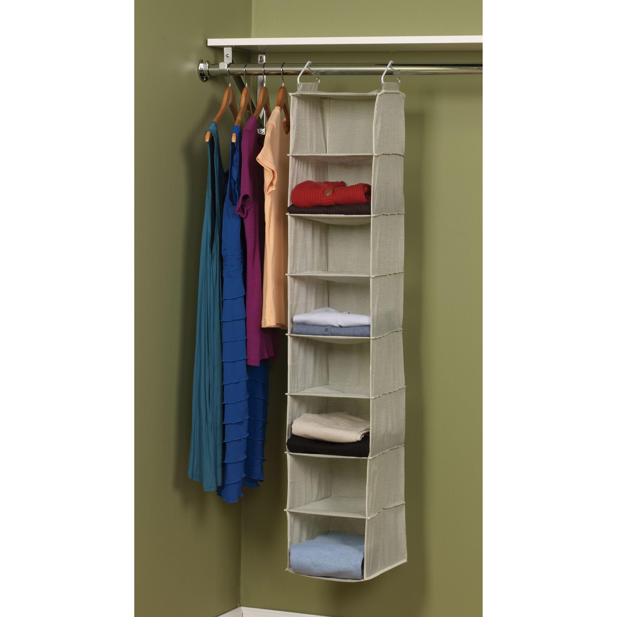 8-Pocket Hanging Sweater Organizer for Closet - Space Saving Wardrobe Storage Solution, Sage Green - Perfect for Sweaters, Scarves, Hats & Accessories Organization
