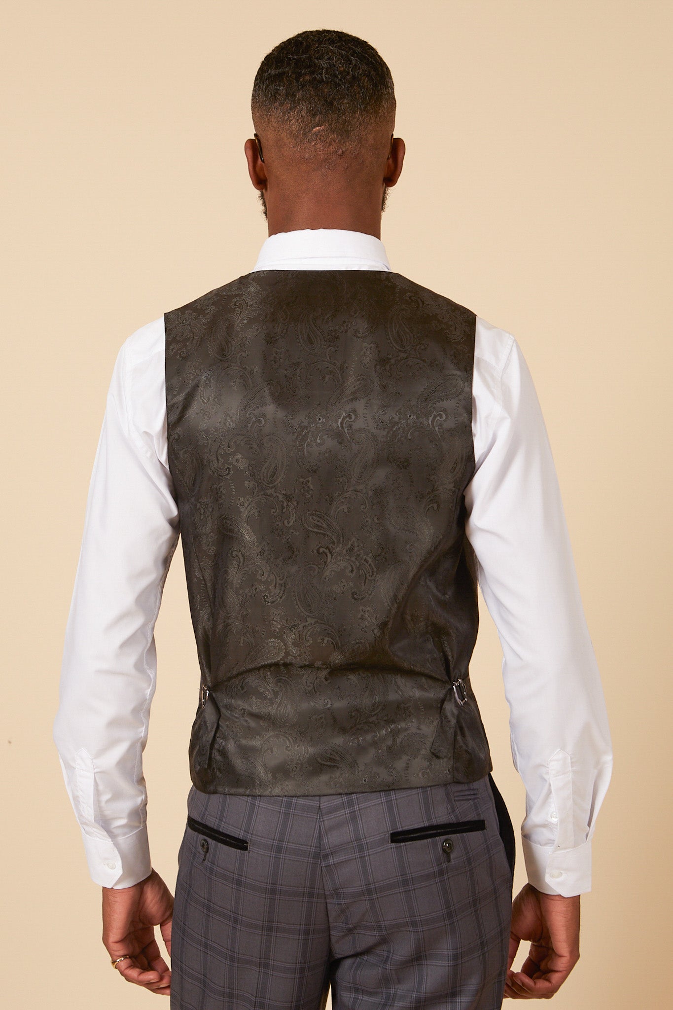 JOSE Men's Grey Check Single Breasted Waistcoat Vest - Formal & Casual Slim Fit for Business, Wedding & Office Wear