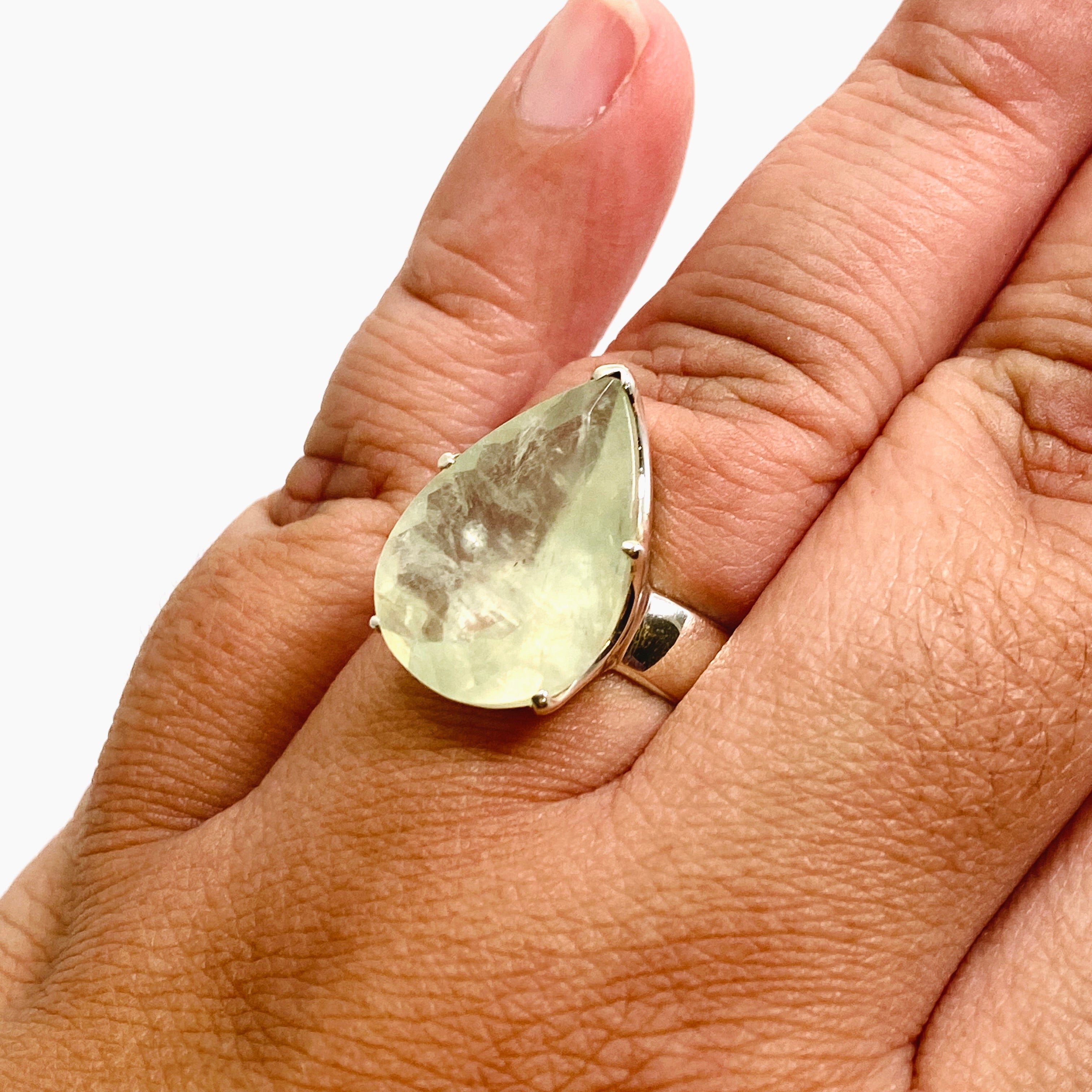 Prehnite Teardrop Faceted Ring - Size 10 - PRGJ866 - Elegant Gemstone Jewelry for Women, Perfect for Weddings, Parties & Special Occasions