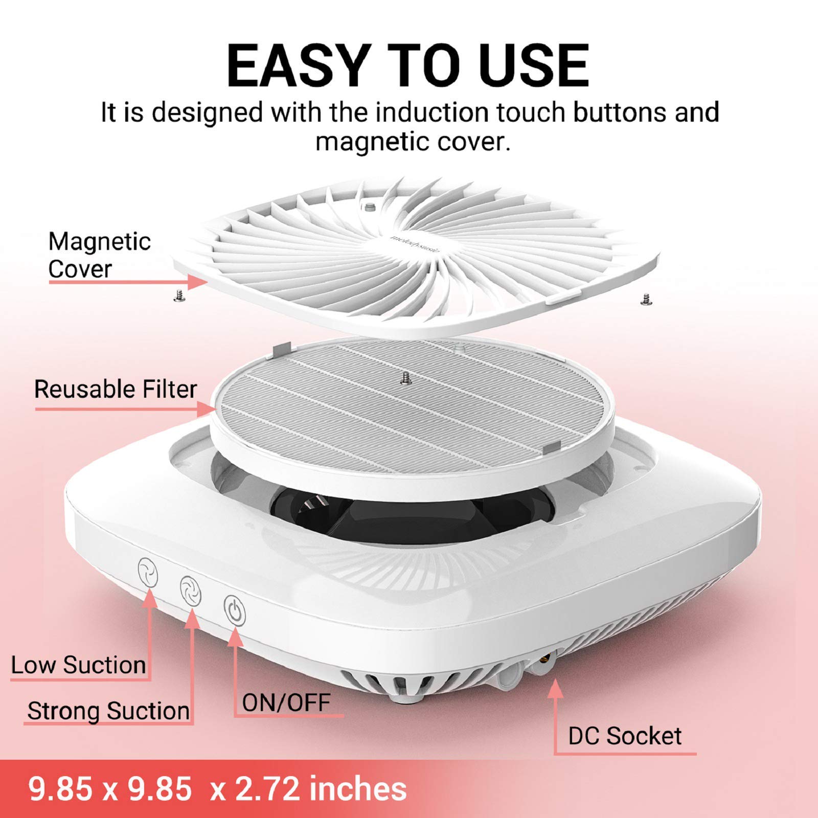 MelodySusie 48W UV LED Nail Lamp Dryer for Gel Polish with Built-in Dust Collector & Powerful Vacuum Fan - Professional Salon & Home Manicure Kit for Gel, Acrylic, Dip Powder Nails