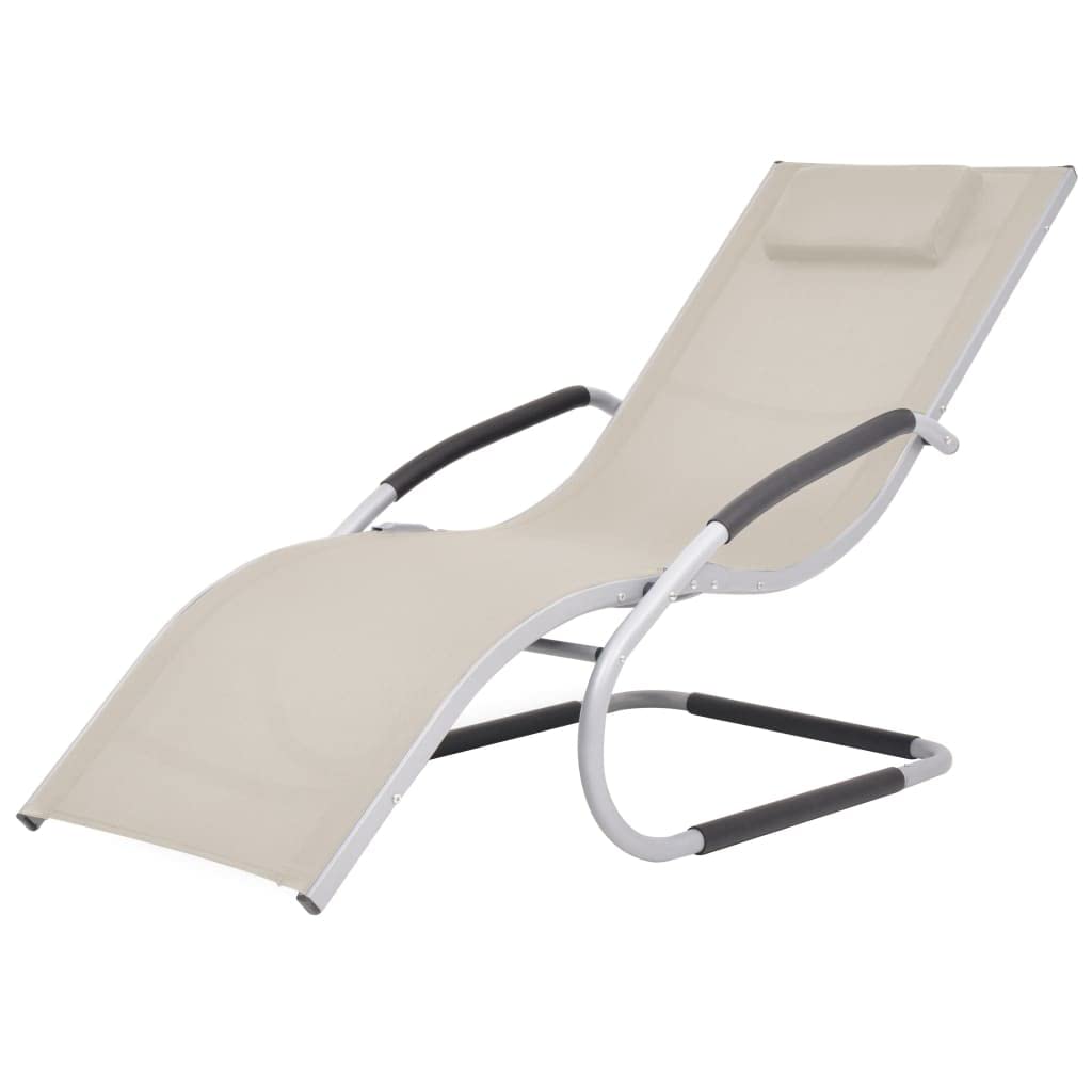 Premium SKM Sun Lounger with Comfort Pillow - Durable Aluminum Frame & Textilene Fabric in Cream - Perfect for Poolside, Beach, Patio & Backyard Relaxation