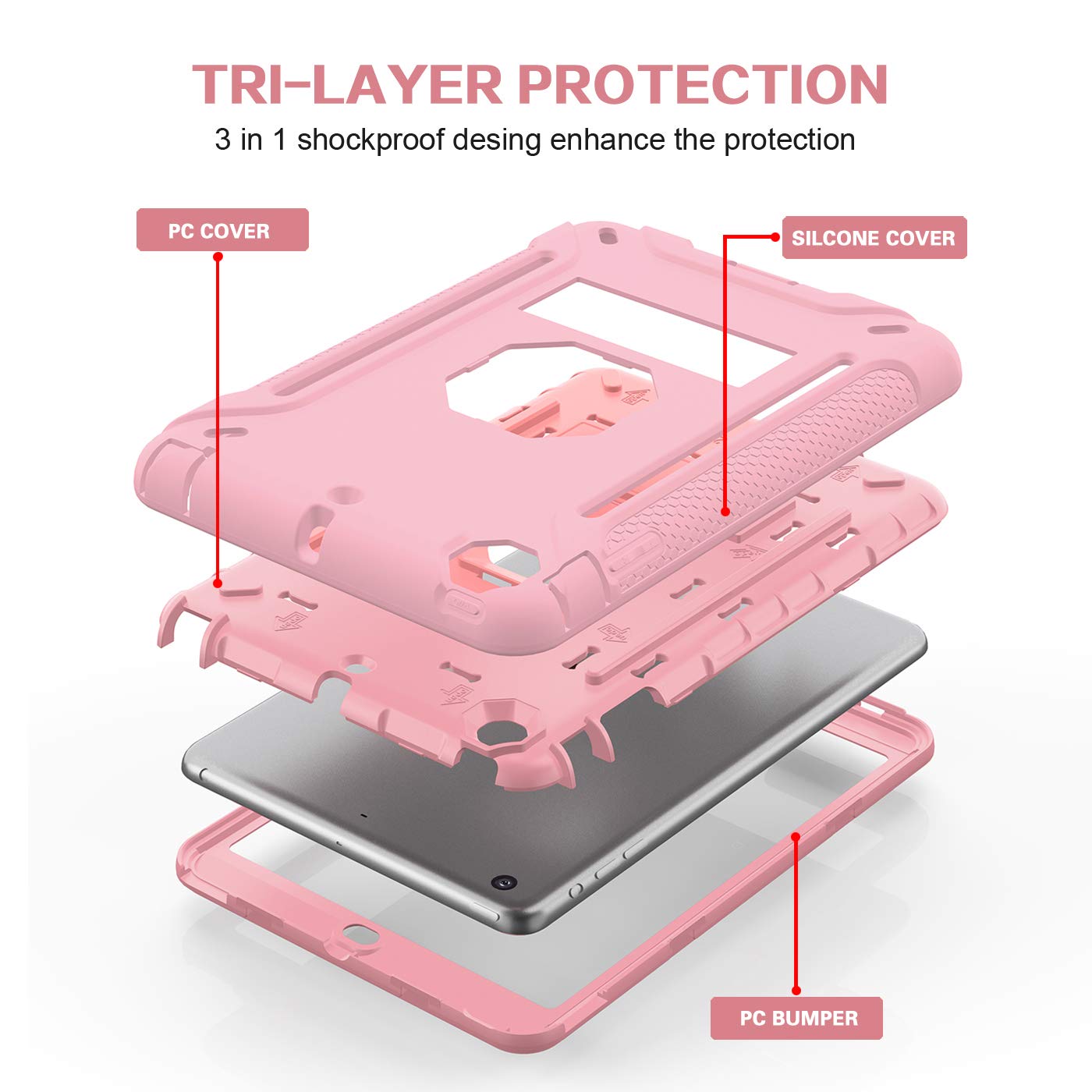 MAKEIT CASE Heavy Duty Shockproof Hybrid Protective Case for iPad Mini 1/2/3 - Rugged Silicone & PC Hard Cover with Kickstand | Perfect for Outdoor Adventures, Travel & Daily Protection