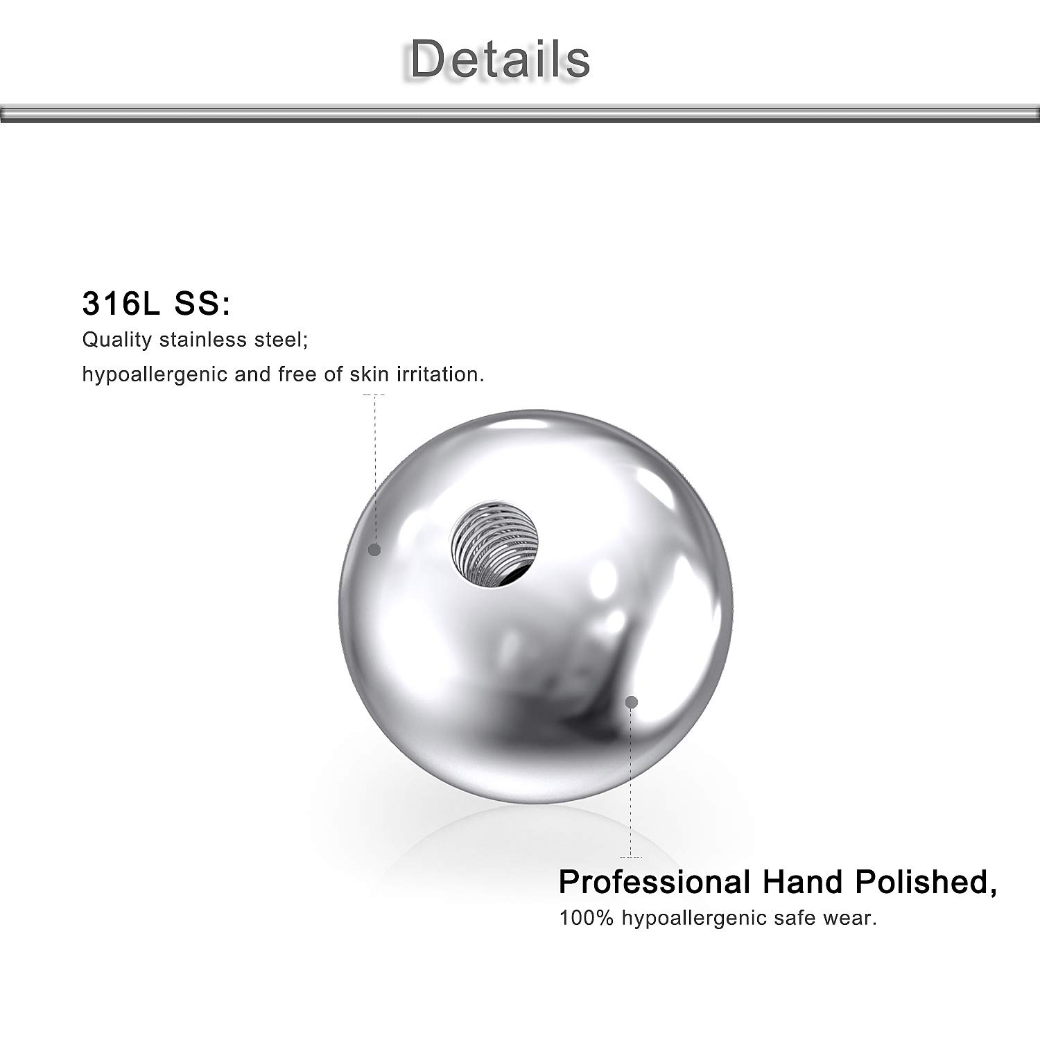 14G 5mm Surgical Steel & Plastic Replacement Balls for Industrial Barbell, Eyebrow, Lip, Tongue, Nipple Piercings - 72Pcs Externally Threaded Body Jewelry - Perfect for Piercing Upgrades, Spare Parts & DIY Jewelry Making