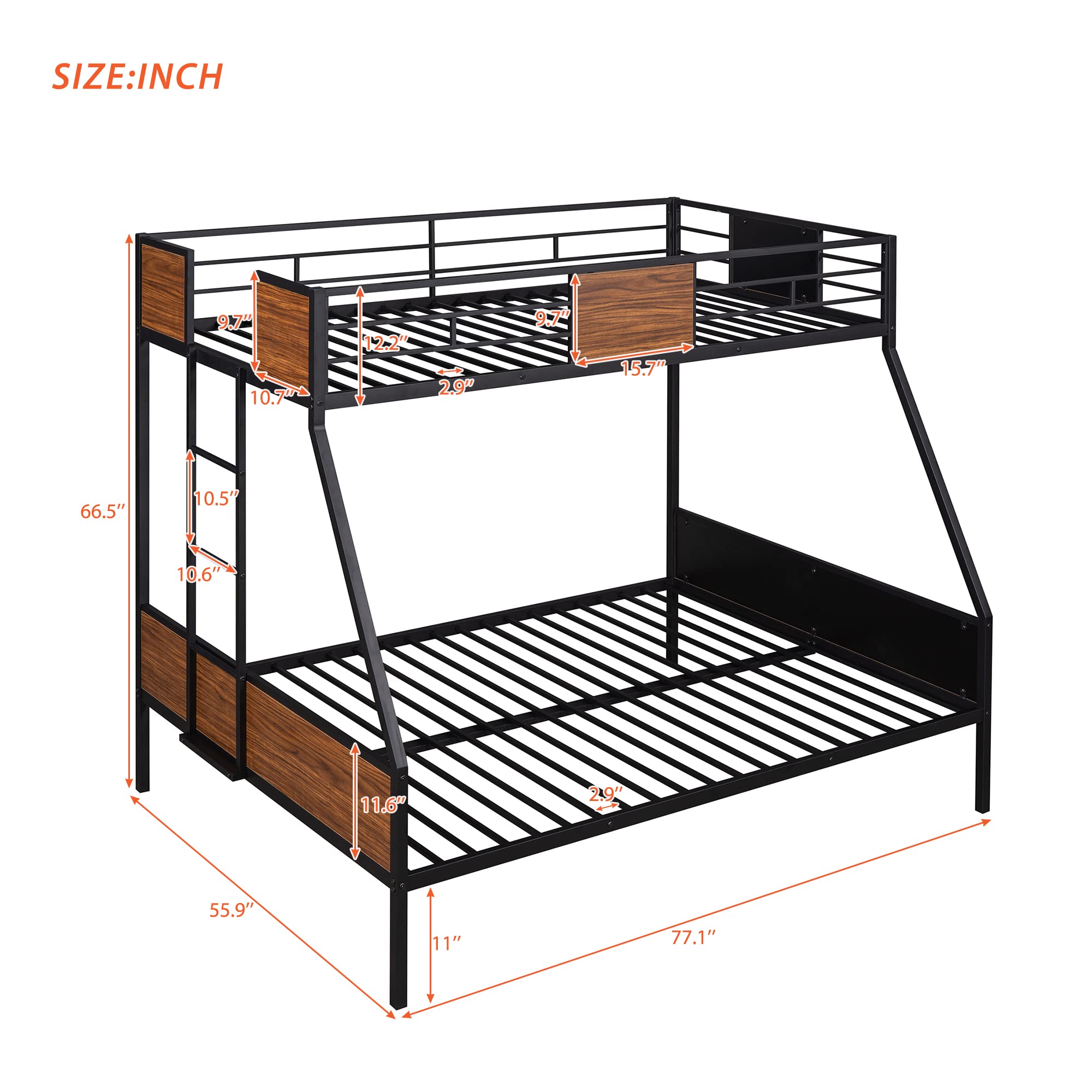 Twin Over Full Metal Bunk Bed Frame - Sturdy Steel Bunk Beds for Kids, Teens & Adults - Modern Black Bedroom & Dorm Furniture for Space Saving