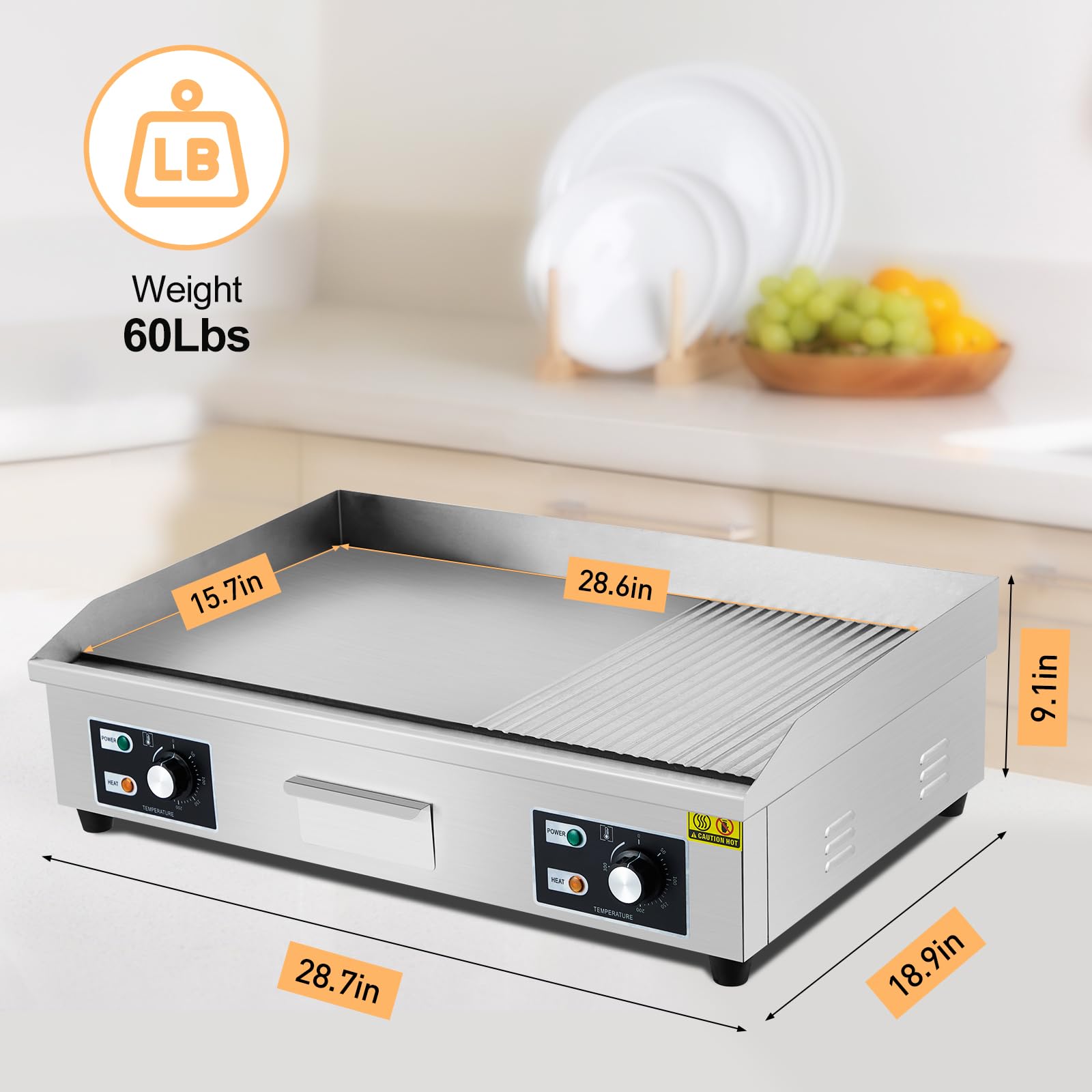 **GARVEE 29 Inch Commercial Electric Griddle with Fluted Surface – 3000W Flat Top Grill for Restaurant, Kitchen & Outdoor BBQ – Non-Stick Stainless Steel Teppanyaki Griddle (110V, No Plug Included) – Perfect for Pancakes, Burgers & Stir-Fry**