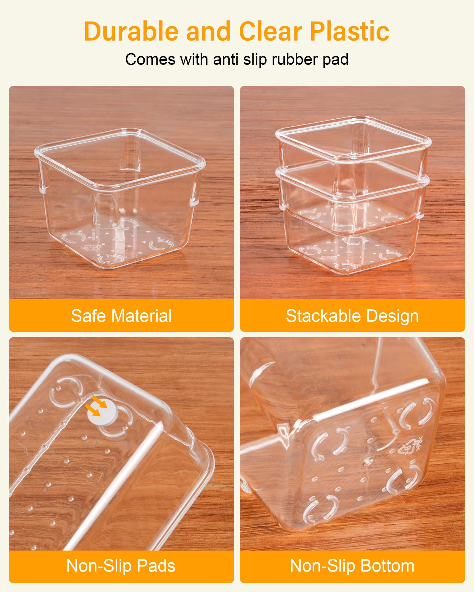 44-Piece Clear Plastic Drawer Organizer Set - 4-Size Stackable Storage Bins for Bathroom Vanity, Makeup, Kitchen Utensils & Office Supplies - Space-Saving Drawer Dividers for Home & Office Organization