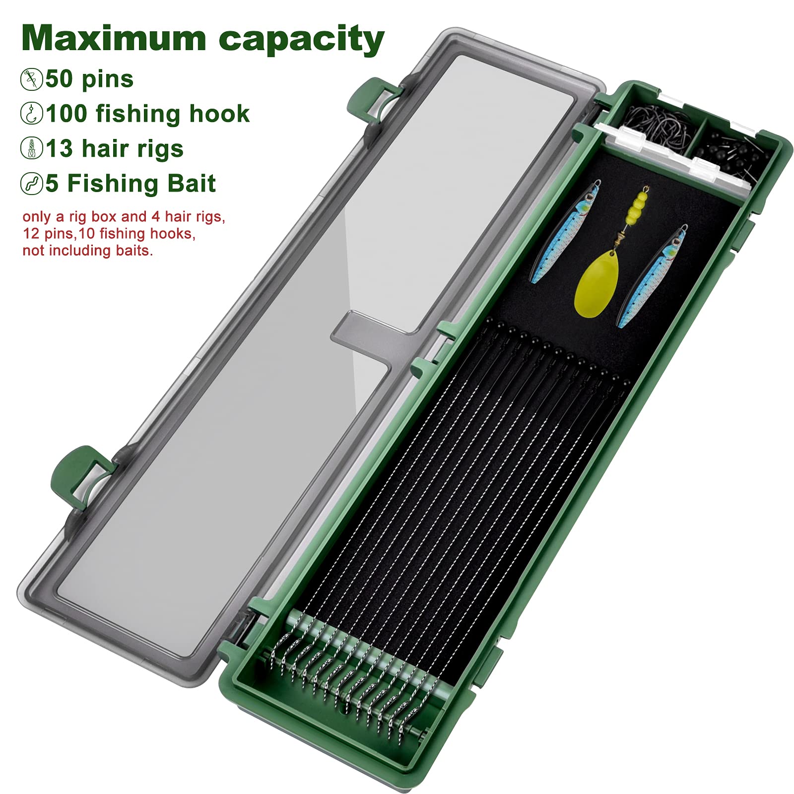 **Stiff Hair Rig Tackle Box for Carp Fishing - Includes 4 Hair Rigs, 12 Pins & 10 Barbed Hooks - Portable Rig Storage & Organizer for Anglers - Perfect for Shore, Boat & Tournament Fishing**