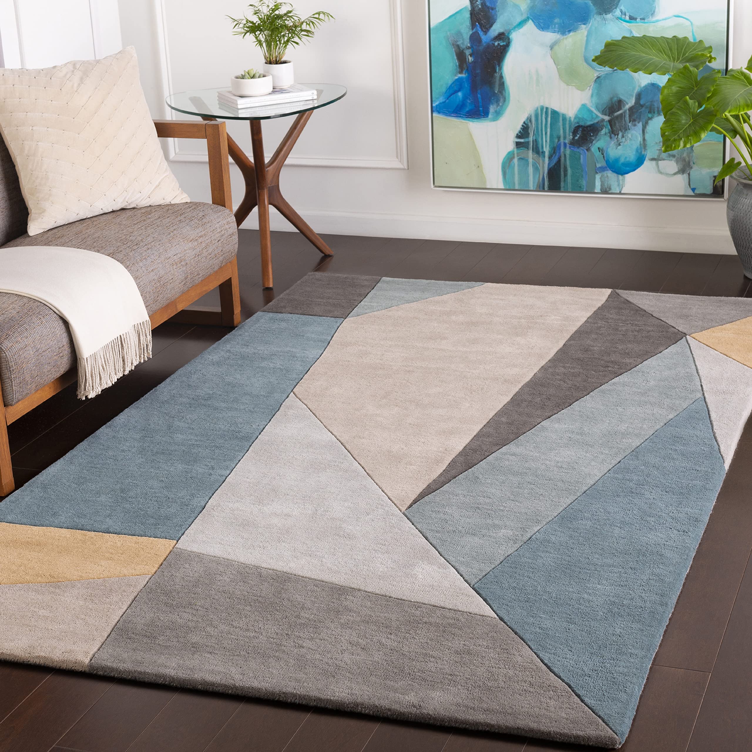Mark&Day 8x11 Modern Teal Wool Area Rug - Soft Blue, Brown & Cream Carpet for Living Room, Bedroom, Kitchen | Durable & Stylish Home Decor for Cozy Spaces (8' x 11')