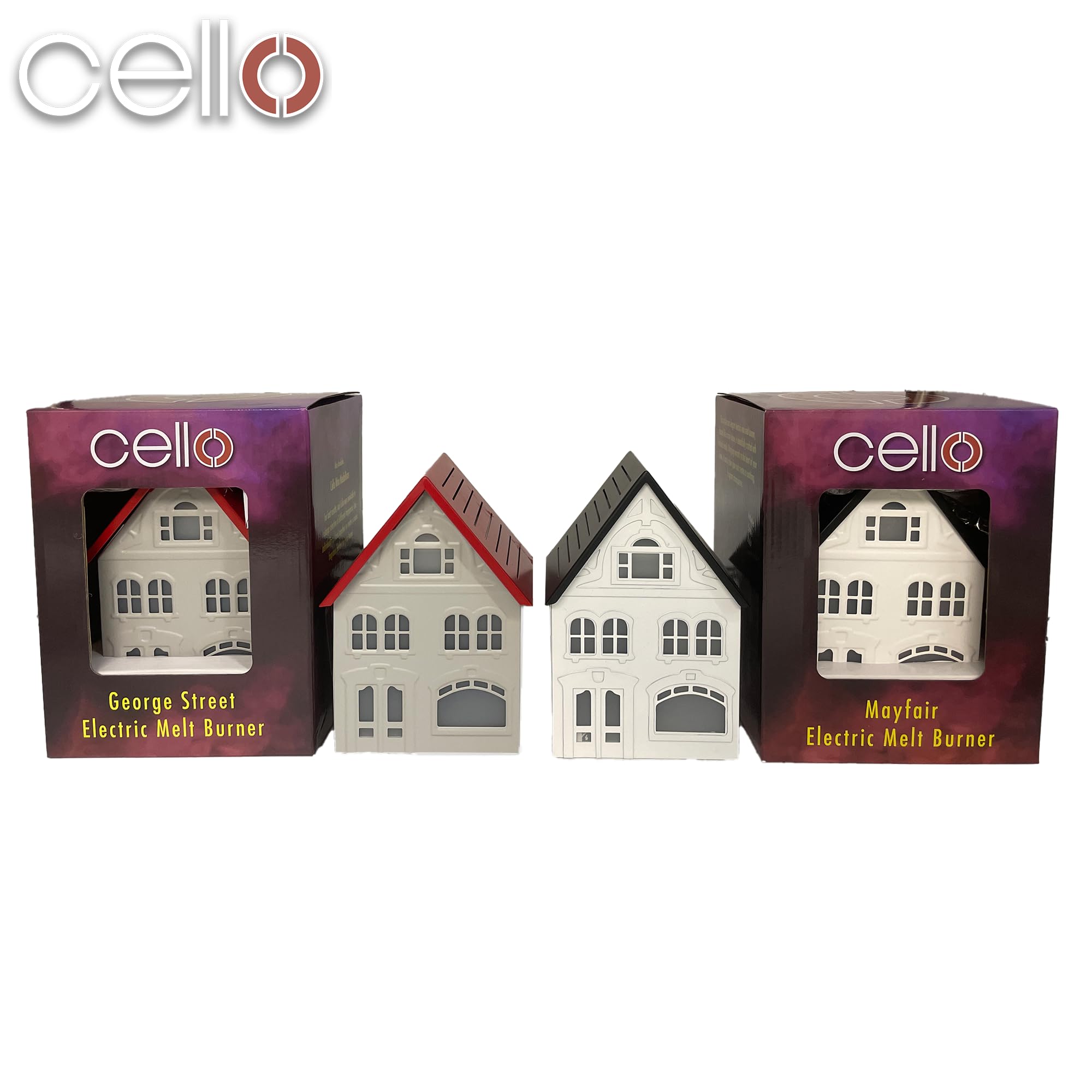 Cello George Street House Electric Wax Warmer - Maroon & Grey Aromatherapy Wax Melter for Home, Office & Spa Relaxation