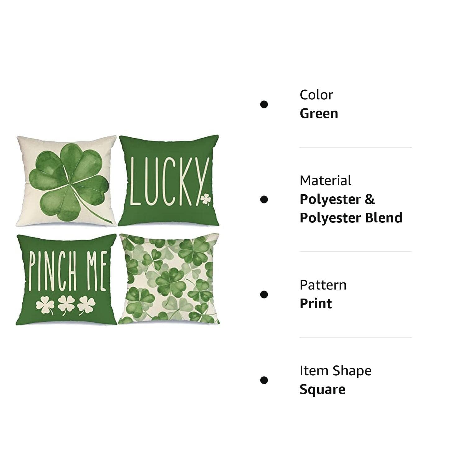 GEEORY St. Patrick's Day Pillow Covers 18x18 Inch Set of 4 - Shamrock Lucky Green Decorative Throw Pillow Cases for Home, Farmhouse, Couch, Sofa | Perfect for St. Patrick's Day Decorations & Irish Themed Parties