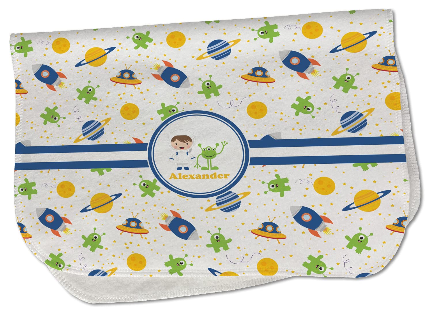 Personalized Boys Space Burp Cloth - Fleece with Name for Baby Shower