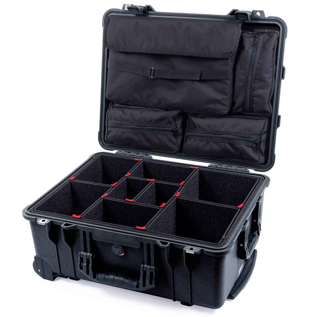 Black Pelican 1560 Waterproof Hard Case with TrekPak Dividers & Laptop Compartment - Rolling Wheeled Travel Case for Electronics, Camera Gear & Tools