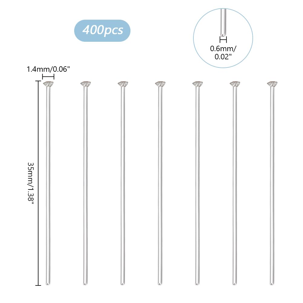 400pcs 35mm (1.3 Inch) 304 Stainless Steel Flat Head Pins for Jewelry Making - 22 Gauge Bendable Craft Headpins with 1.4mm Head - Perfect for Beading, Dangle Earrings, Bracelets & Necklaces - DIY Jewelry Supplies for Earring & Pendant Crafting