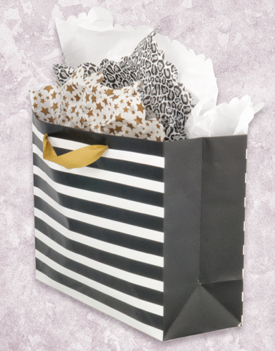Elegant Black Striped Gift Bags for Parties, Weddings & Holidays - Premium Quality Gift Packaging with Handle