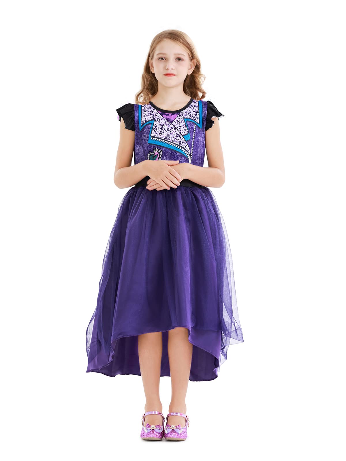 WonderBabe Girls Mal Costume - Musical Cosplay Dress with Wig for Halloween, Princess Party & Fancy Dress Up | Perfect for Halloween, Cosplay Events, Birthday Parties & Theatrical Performances